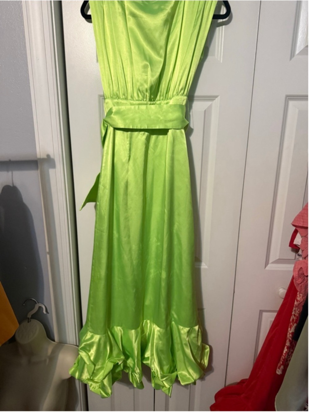 Women's Bronx and Banco Lime Green High-Low Ruffle Maxi Dress - Picture 10 of 11